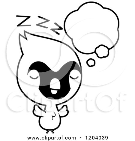 Cartoon of a Black And White Cute Baby Cardinal Bird Sleeping - Royalty Free Vector Clipart by Cory Thoman