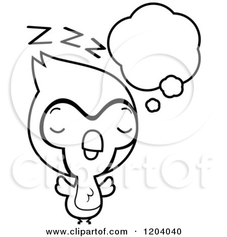 Cartoon of a Black And White Cute Baby Blue Jay Sleeping - Royalty Free Vector Clipart by Cory Thoman