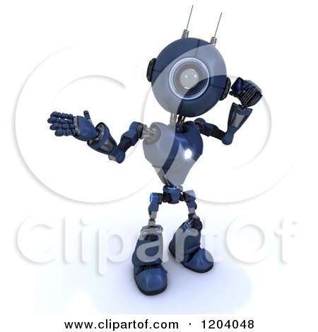 Clipart of a 3d Blue Android Robot Talking on a Cell Phone - Royalty Free CGI Illustration by KJ Pargeter
