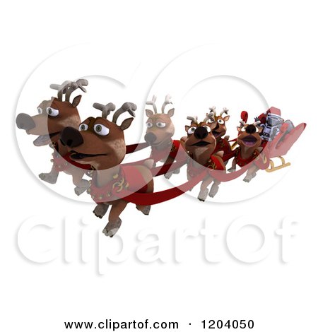 Clipart of a 3d Robot Santa and Christmas Reindeer - Royalty Free CGI Illustration by KJ Pargeter