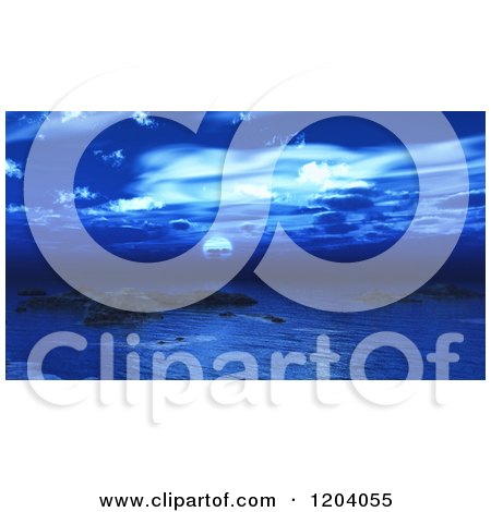 Clipart of a Blue Night Sky over a 3d Water Landscape - Royalty Free CGI Illustration by KJ Pargeter