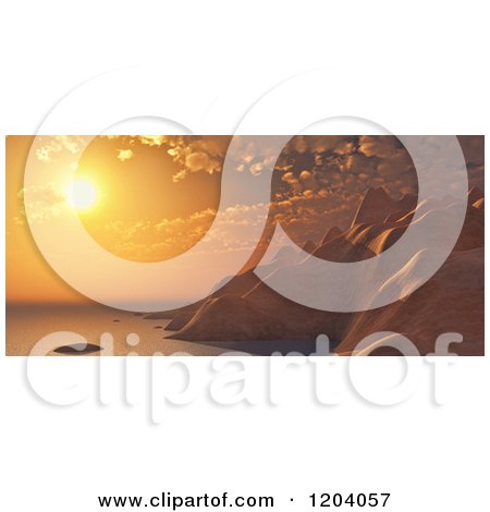 Clipart of a 3d Sunset over Coastal Mountains - Royalty Free CGI Illustration by KJ Pargeter