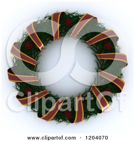 Clipart of a 3d Christmas Wreath with a Ribbon Garland - Royalty Free CGI Illustration by KJ Pargeter