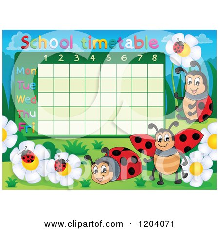 Cartoon of a Ladybug School Time Table - Royalty Free Vector Clipart by visekart