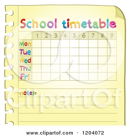 Cartoon of a School Time Table Page - Royalty Free Vector Clipart by visekart