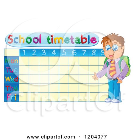Cartoon of a School Boy and Time Table - Royalty Free Vector Clipart by visekart