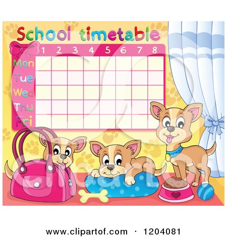 Cartoon of a Chihuahua School Time Table - Royalty Free Vector Clipart by visekart