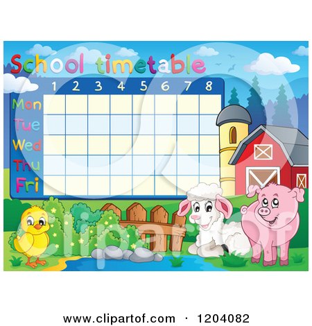 Cartoon of a School Time Table with Farm Animals - Royalty Free Vector Clipart by visekart