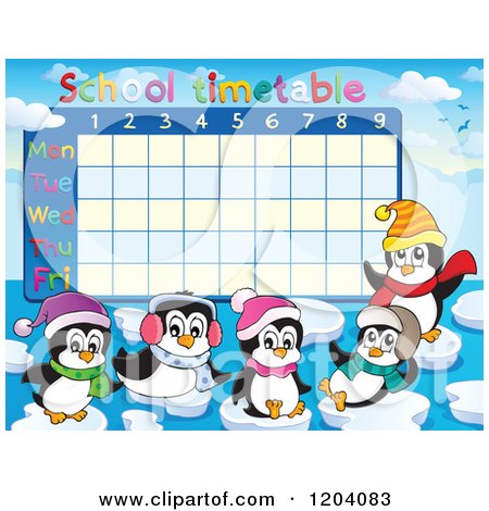 Cartoon of a School Time Table with Penguins - Royalty Free Vector Clipart by visekart