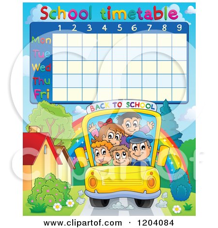 Cartoon of a School Children Time Table of Kids on a Bus - Royalty Free Vector Clipart by visekart