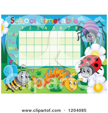 Cartoon of a School Time Table with Insects - Royalty Free Vector Clipart by visekart