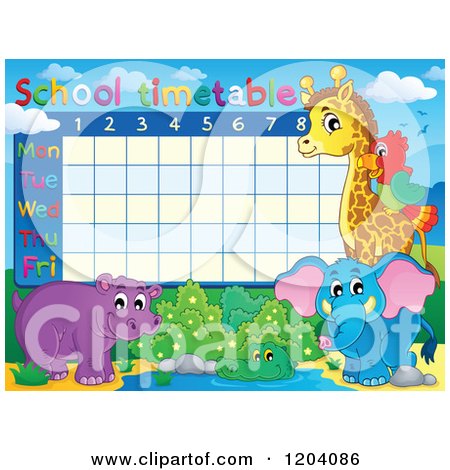 Cartoon of an African Animal School Time Table - Royalty Free Vector Clipart by visekart