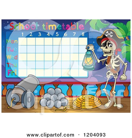 Cartoon of a School Time Table with a Skeleton Pirate - Royalty Free Vector Clipart by visekart
