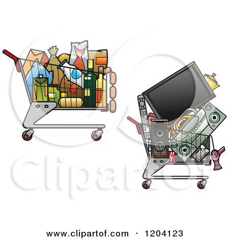 Clipart of Shopping Carts Full of Electronics and Groceries - Royalty Free Vector Illustration by Vector Tradition SM