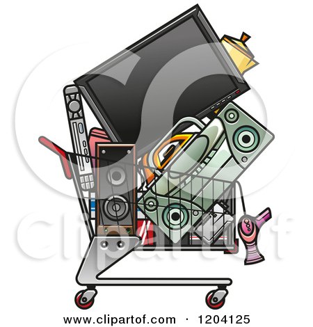 Clipart of a Shopping Cart Full of Electronics - Royalty Free Vector Illustration by Vector Tradition SM