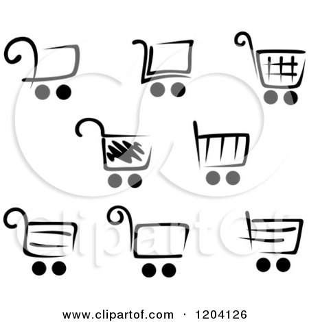 Clipart of Black and White Shopping Cart Icons - Royalty Free Vector Illustration by Vector Tradition SM