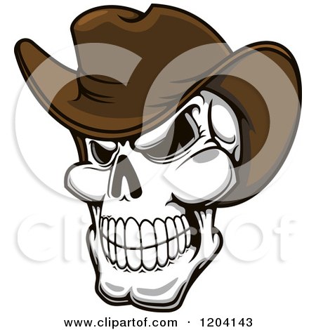 Clipart of a Grinning Cowboy Skull with a Brown Hat - Royalty Free Vector Illustration by Vector Tradition SM