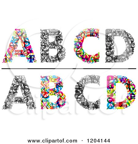 Clipart of Colorful a B C and D Made of Tiny Letters - Royalty Free Vector Illustration by Vector Tradition SM