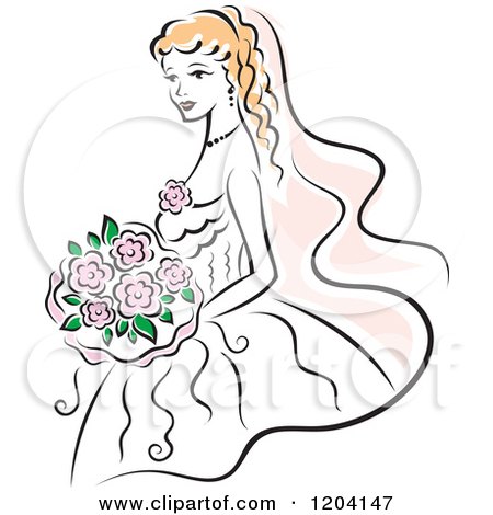 Clipart of a Blond Bride with Pink Flowers 3 - Royalty Free Vector Illustration by Vector Tradition SM