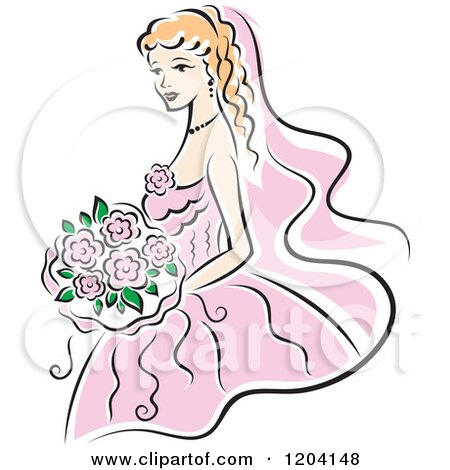 Clipart of a Blond Bride in a Pink Dress - Royalty Free Vector Illustration by Vector Tradition SM