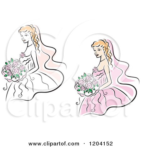 Clipart of Brides and Bouquets 2 - Royalty Free Vector Illustration by Vector Tradition SM