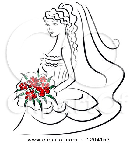 Clipart of a Bride with Red Flowers - Royalty Free Vector Illustration by Vector Tradition SM