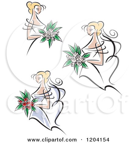 Clipart of Brides and Bouquets - Royalty Free Vector Illustration by Vector Tradition SM
