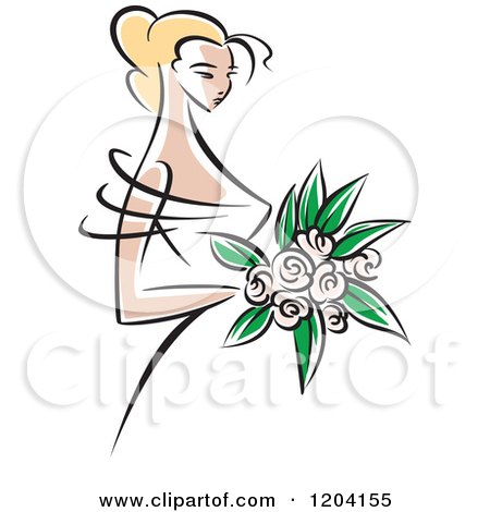 Clipart of a Blond Bride with Pink Flowers - Royalty Free Vector Illustration by Vector Tradition SM