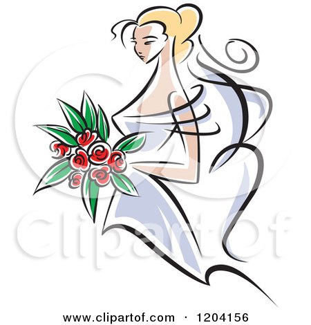 Clipart of a Blond Bride with Red Flowers - Royalty Free Vector Illustration by Vector Tradition SM