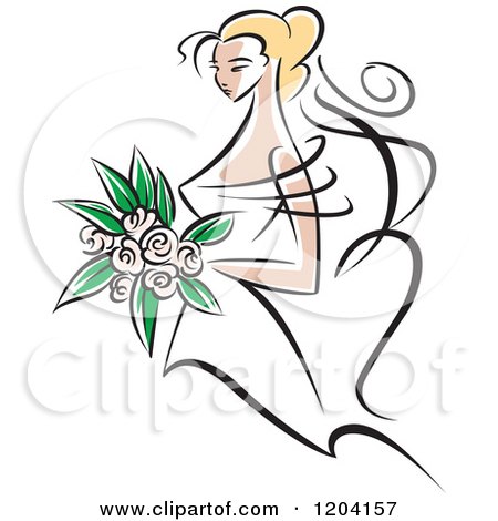 Clipart of a Blond Bride with Pink Flowers 2 - Royalty Free Vector Illustration by Vector Tradition SM