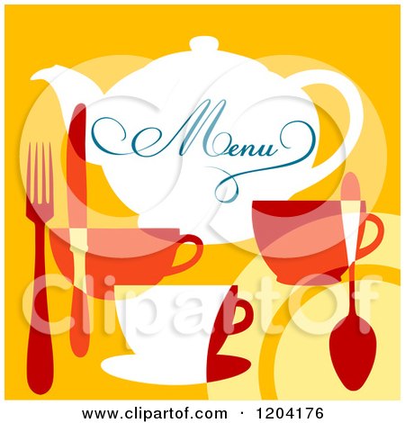 Clipart of a Menu Cover Design with Silverware and Cups - Royalty Free Vector Illustration by Vector Tradition SM