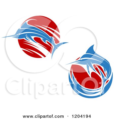 Clipart of Leaping Marlin Fish and Waves 2 - Royalty Free Vector Illustration by Vector Tradition SM