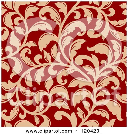 Clipart of a Seamless Red and Tan Floral Pattern - Royalty Free Vector Illustration by Vector Tradition SM