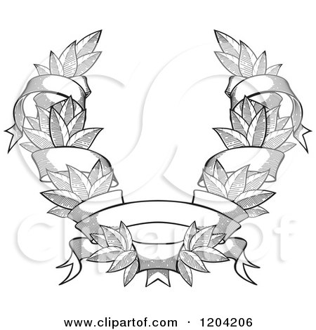 Clipart of a Grayscale Leaf and Ribbon Wreath Coat of Arms 3 - Royalty Free Vector Illustration by Vector Tradition SM