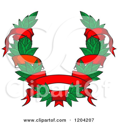 Clipart of a Green Leaf and Red Ribbon Wreath Coat of Arms 3 - Royalty Free Vector Illustration by Vector Tradition SM