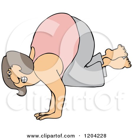 Cartoon of a White Woman Balancing on Her Hands - Royalty Free Vector Clipart by djart