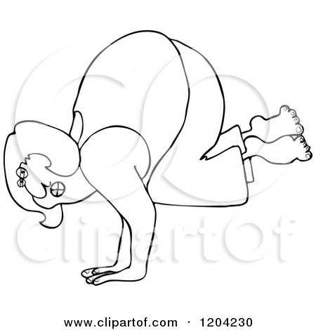 Cartoon of an Outlined Woman Balancing on Her Hands - Royalty Free Vector Clipart by djart