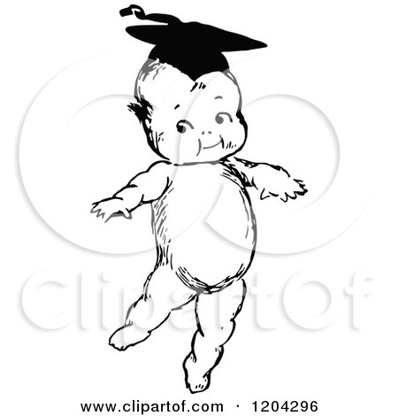 Clipart of a Vintage Black and White Smart Graduate Baby - Royalty Free Vector Illustration by Prawny Vintage