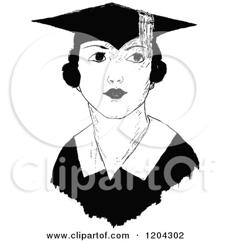 Clipart of a Vintage Black and White Female Graduate - Royalty Free Vector Illustration by Prawny Vintage