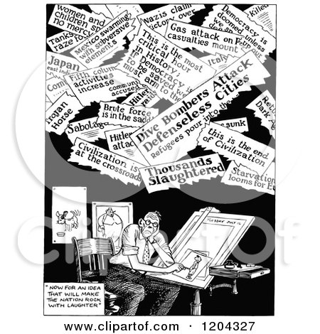 Cartoon of a Vintage Black and White Artist and Headlines - Royalty Free Vector Clipart by Prawny Vintage