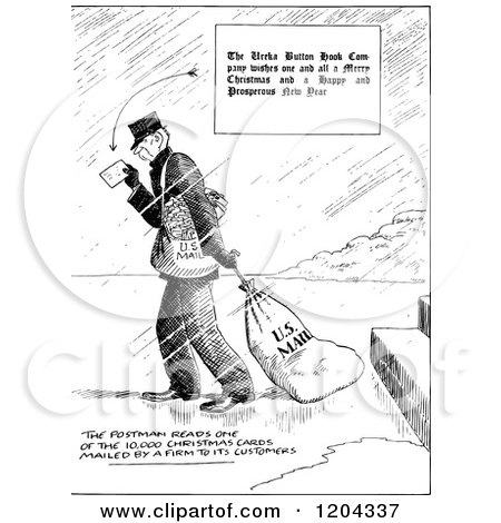 Cartoon of a Vintage Black and White Postman Dragging a Mail Bag - Royalty Free Vector Clipart by Prawny Vintage