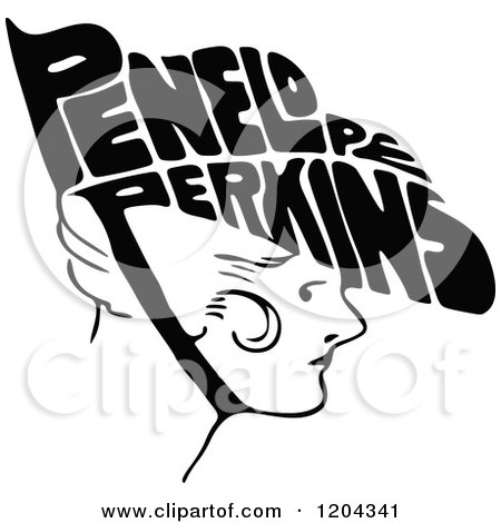 Clipart of a Vintage Black and White Penelope Perkins Woman - Royalty Free Vector Illustration by Prawny Vintage