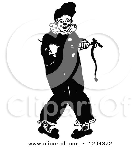 Clipart of a Vintage Black and White Clown - Royalty Free Vector Illustration by Prawny Vintage