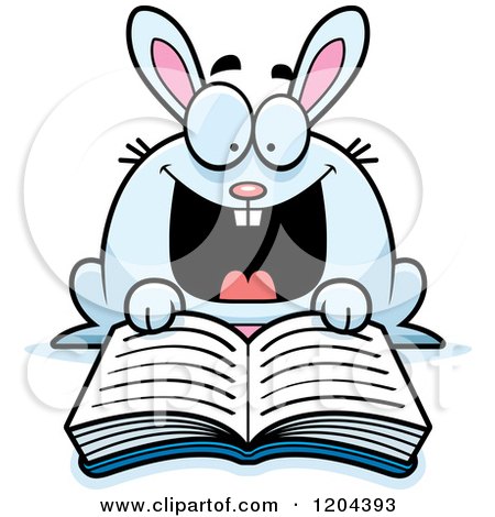 Cartoon of an Excited Rabbit Reading a Book - Royalty Free Vector Clipart by Cory Thoman