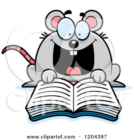 Cartoon of an Excited Mouse Reading a Book - Royalty Free Vector Clipart by Cory Thoman