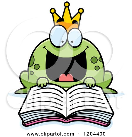 Cartoon of an Excited Frog Prince Reading a Fairy Tale Book - Royalty Free Vector Clipart by Cory Thoman