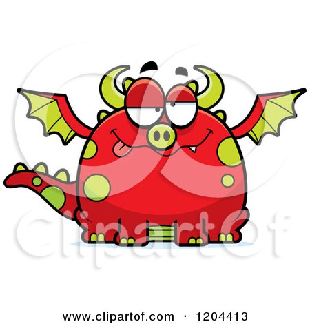 Cartoon of a Drunk or Dumb Chubby Red Dragon - Royalty Free Vector Clipart by Cory Thoman