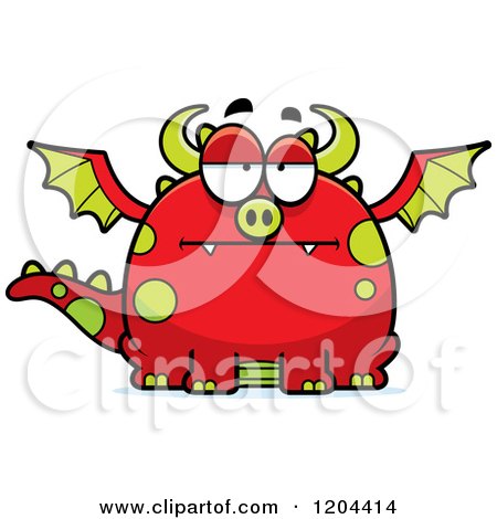 Cartoon of a Bored Chubby Red Dragon - Royalty Free Vector Clipart by Cory Thoman
