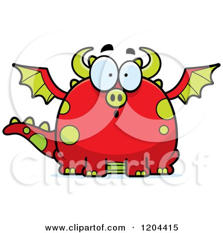 Cartoon of a Surprised Chubby Red Dragon - Royalty Free Vector Clipart by Cory Thoman