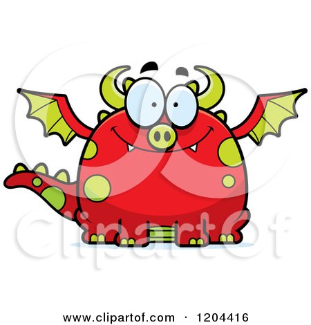 Cartoon of a Happy Chubby Red Dragon - Royalty Free Vector Clipart by Cory Thoman